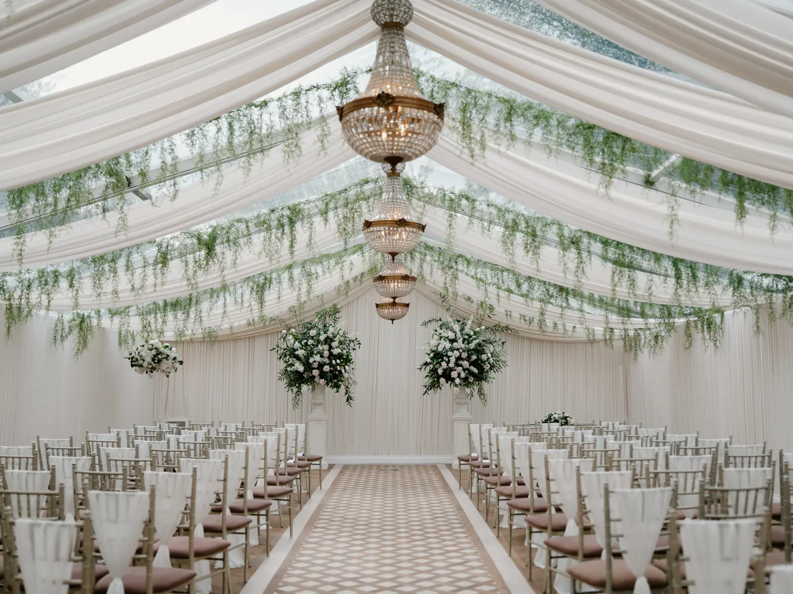 The Pavilion at Cornhill Castle dressed for a wedding ceremony